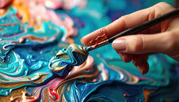 Close Up Of Artist Applying Paint To Colorful Palette - Powered by Adobe