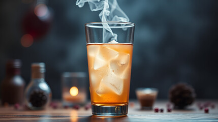 Aromatic beverage in a glass with blurred background for celebration mood