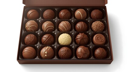 Gourmet of assorted milk and dark chocolate truffles in a gift box, with a single white chocolate representing uniqueness