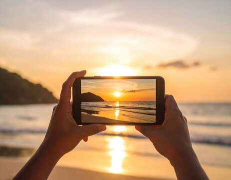 Sunset Beach Photo Captured On Tablet