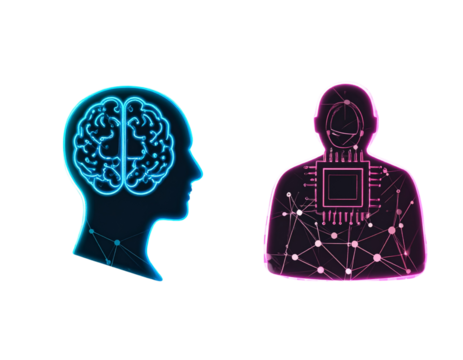 Cyberpunk Neon Glowing AI Icon Pack with Futuristic Details, Isolated Transparent Background PNG