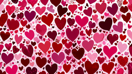 Simple heart seamless pattern. Valentine's day with colorful hearts. Endless ornament with beautiful hearts for Valentine's Day. Red and pink. Suitable for gift wrap or greeting card.
