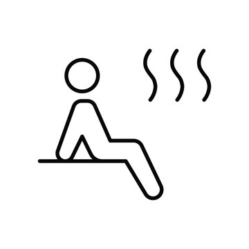 Sauna icon. Simple outline style. Steam, room, seat, spa, heater, heat, man, finnish, sweat, person, healthy, body, care, healthcare concept. Thin line symbol. Vector isolated design