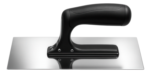 Rectangular plastering trowel with a stainless steel blade for smooth wall finishes.