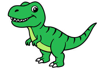 A fun cartoon illustration of a cute baby green tyrannosaurus rex dinosaur character