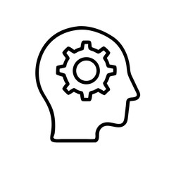 Head silhouette with gear icon representing mental processes and thinking  
