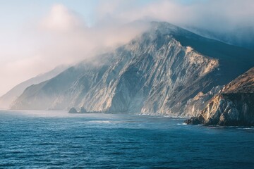 Coastal mountain range veiled in mist