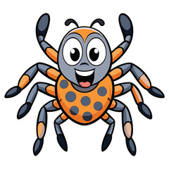 Cartoon Spider Character Smiling with Orange Body and Gray Spots Isolated on White