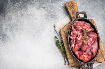 Freshly sourced poultry liver, chicken offals waiting to be transformed into a delicious dish. grey...