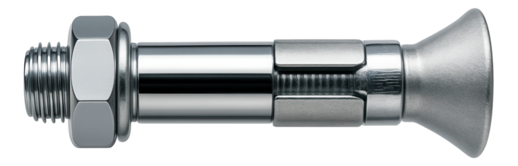 Metal expansion anchor with a flared end designed for use in concrete walls.