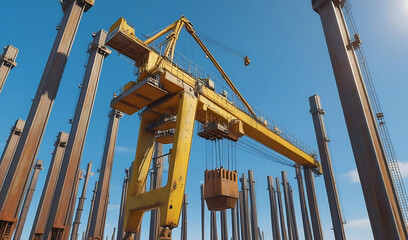 construction site and yellow crane on the background blue sky. Yellow crane 