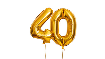 golden number 40  metallic golden balloon isolated on white background