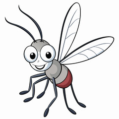 Cute Cartoon Mosquito Isolated on White Background Fly Insect