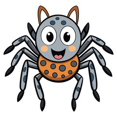 Cartoon Spider with Cat Ears, Happy Face, Orange Body, and Grey Legs on White