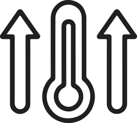 Thermometer with upward arrows indicating rising temperature or heat