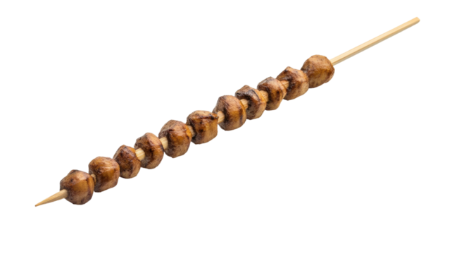 Natural wooden stick skewers for barbecue, grilling, and food preparation isolated on white background