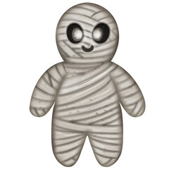 Happy Halloween set with Kawaii ghost, Mummy and decoration carnival elements. Mystical magical collection clipart. Trendy modern hand drawn.