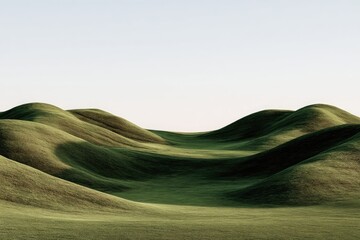 Gentle rolling hills of grassy terrain under a pale sky