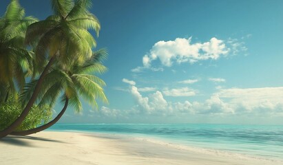 Close-up of stylish sunglasses resting on golden sand at a tropical beach with crystal clear blue water and palm trees in the background, perfect for summer vacation and travel lifestyle concepts