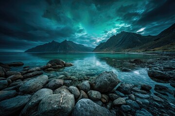 Naklejka premium Dramatic coastal scene at twilight