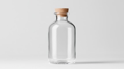 Clear Glass Bottle with Cork Stopper on Minimalist Background for Creative Use and Product Photography