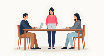 Business team collaborating on projects with laptops in a professional office environment
