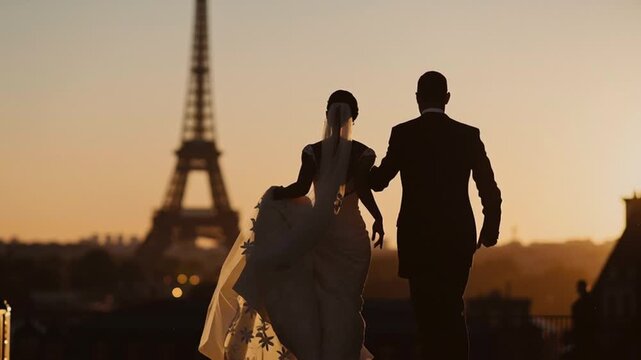 Bride Groom Eiffel Tower Sunset Romantic Paris Wedding Silhouette Elegant Love Moments