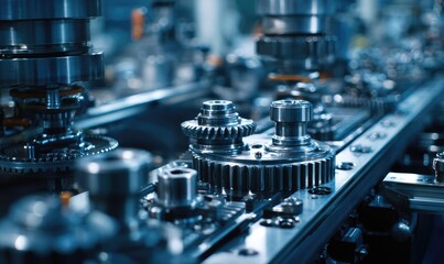 Industrial machinery gears and components on a production line