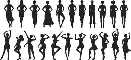 woman, silhouette, female, figure, fashion, model, pose, standing, dancing, vector, art, design, beauty, isolated, graphic, illustration, people, body, shape, style
