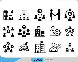 Corporate Teamwork & Business Management Icons, HR, Office & Staff Organization Icon Pack, Business Team Structure Icons  Perfect for Web & Presentation