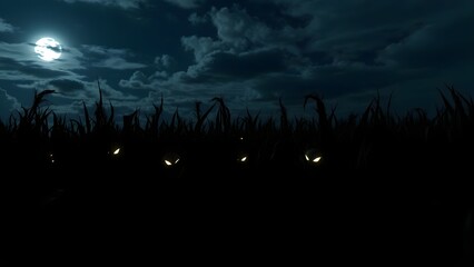 Haunted Farm Cornfield at Midnight