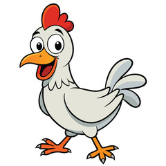 Cartoon Chicken Character with Orange Beak on White Background