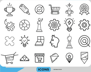 Minimal modern vector icon set business, marketing & strategy, Modern Business Strategy Line Icons