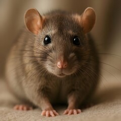 Close-up view of a small brown rodent with bright eyes and prominent ears in a cozy setting during daylight