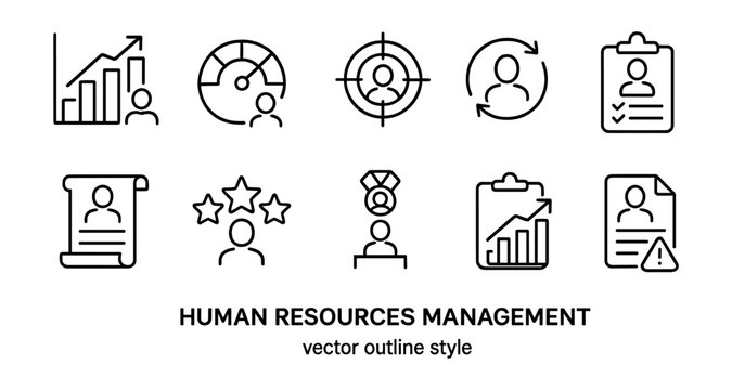 Human resources outline icon set. employee management and performance icons collection