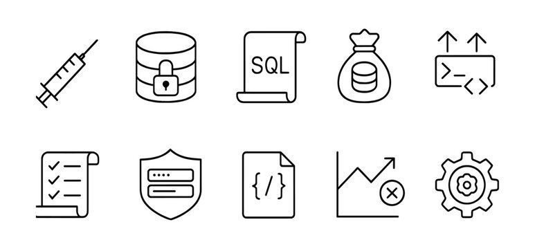 Business and data outline icon set. analytics, security, finance symbols in line style