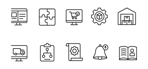 E-commerce line icon set. shopping, logistics, tech and delivery icons collection