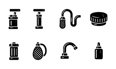 Plumbing tools silhouette icon set. pipe, wrench, faucet silhouettes for repair