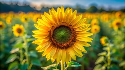 Obraz premium Bright yellow sunflower in a field at sunset