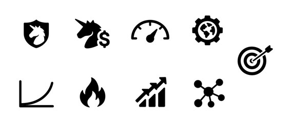Obraz premium Business and finance solid icon set. growth, strategy, and performance icons