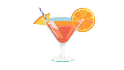 Orange cocktail drink illustration with straw and fruit garnish for summer party and bar menu design