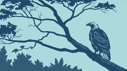 Eagle perched on tree branch vector illustration wildlife nature bird of prey graphic design art image