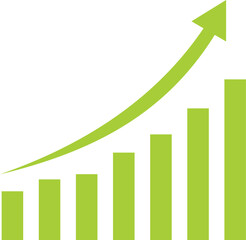 green growth chart with upward arrow symbolizing business success, financial increase, and performance