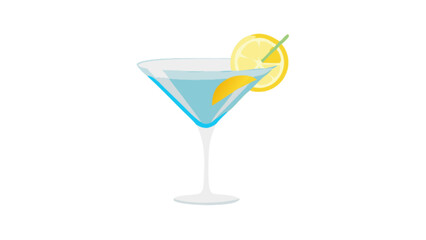 Blue martini cocktail with lemon garnish vector illustration for bar menu and summer drink designs