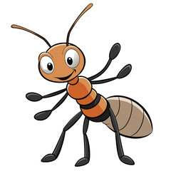 Animated Ant Cartoon Character Standing Isolated on White Background