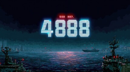 Pixelated, futuristic naval scene.  High score 4888 displayed