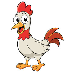 Cartoon Rooster with Big Eyes on White Background Cheerful Cock Character