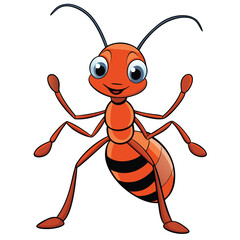 Cheerful Cartoon Ant With Striped Abdomen on a White Background