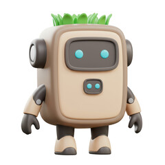 Fototapeta premium Adorable 3D Render Of A Robot With Green Vegetation On Its Head