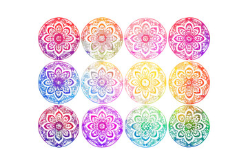 Colorful mandala flower pattern design with floral elements and decorative circle shapes art illustration
